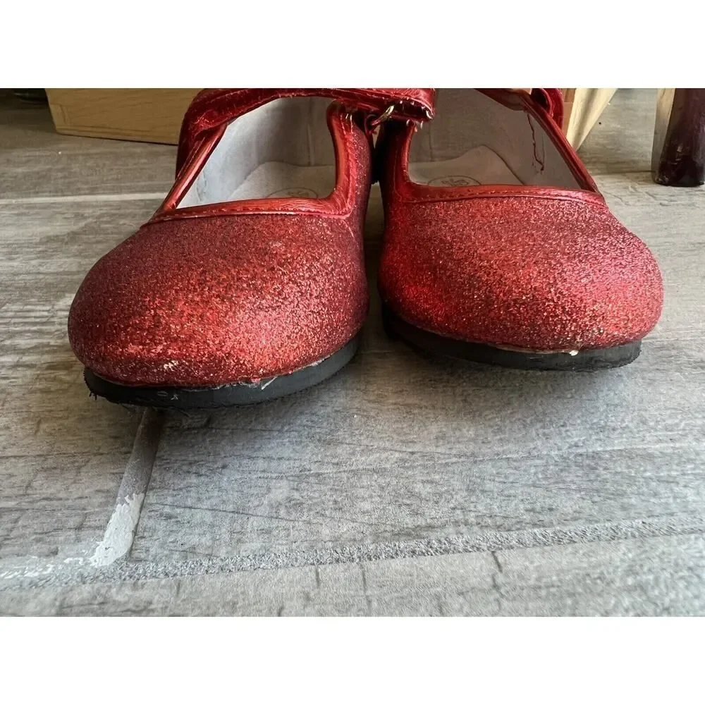 Angel Girls Glitter Mary Jane Red Leather Lining Dorothy Ruby Slippers Holiday 9